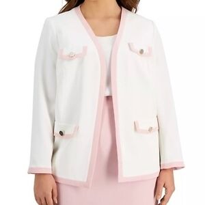 Kasper Ladies White and Pink Trim Blazer Suit Jacket